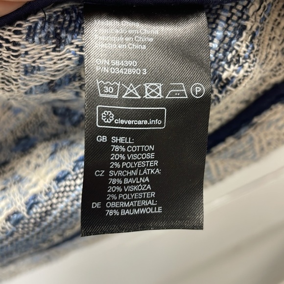 H&M Blue & White Long Line Woven Jacquard Tapestry Printed Jacket Shacket XS - Picture 5 of 6